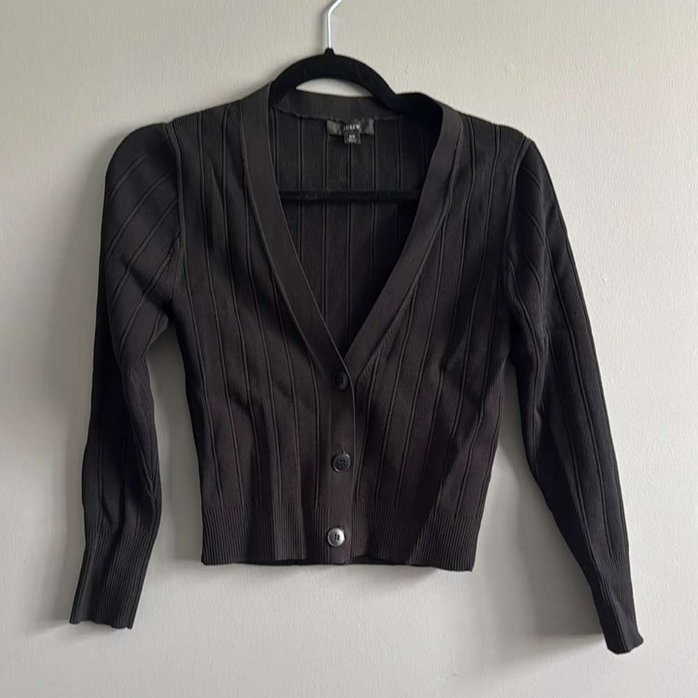 Black JCREW Ribbed Button-Up Cardigan